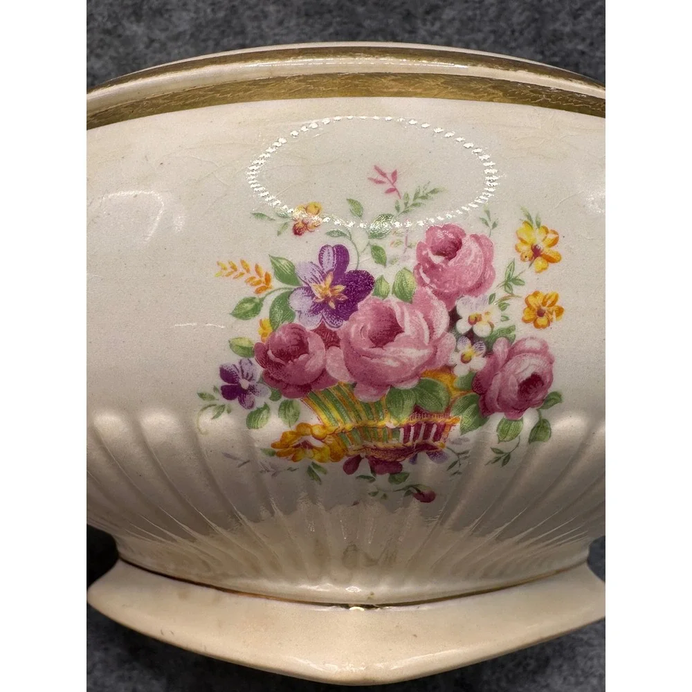Royal China Sebring Ohio 22K Royal Etch Gold Floral Lidded Sugar Bowl Vintage